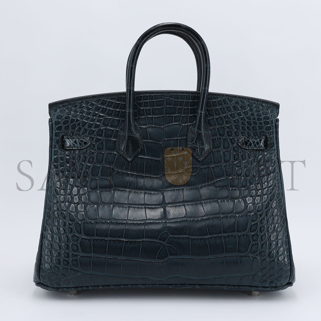 H**mes master birkin 30 crocodile leather storm blue silver buckle h041354ck06 (30*22*15cm)